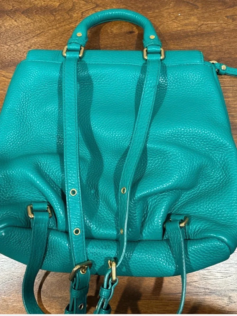Marc by Marc Jacobs Green Pebbled Leather Backpack with Gold Plaque
